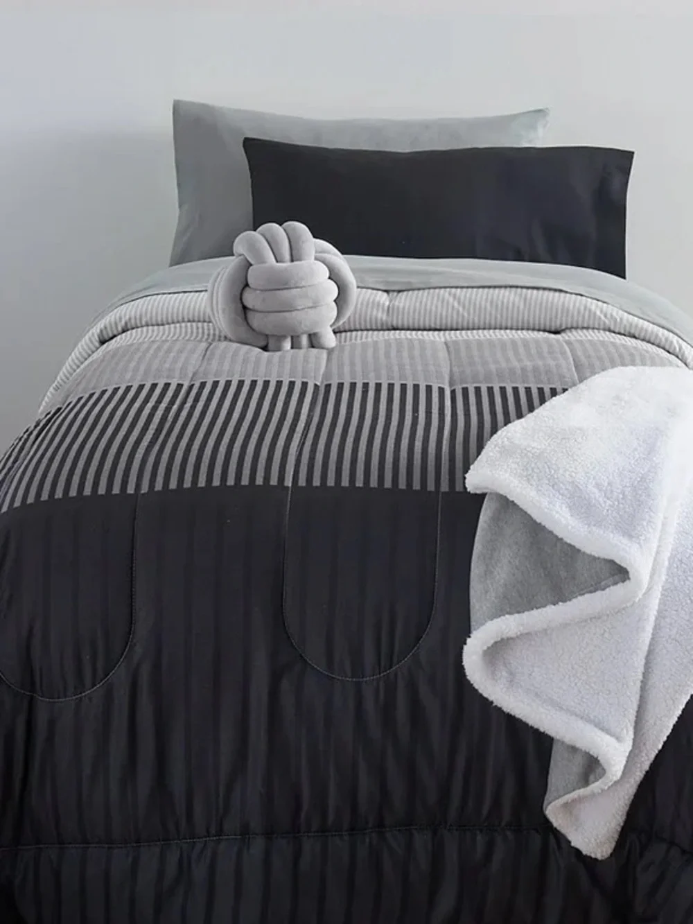 Dormify Gray and Black Reversible Comforter Set - Modern Stripe